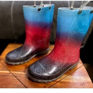 Western Chief Kids Celestial Lighted Rain Boots Blue Red Black‎ Size 11 EUC